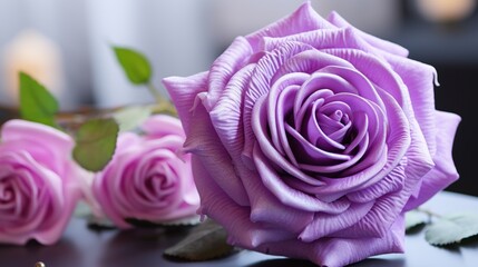 Purple rose on a black background with copy space for text.