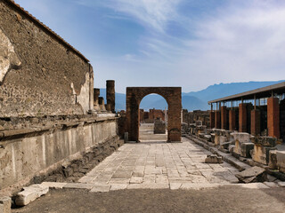 Pompeii Forum, is the main square of the ancient Roman city of Pompeii,Italy.It was the center of political,religious,and commercial life in the city,and was surrounded by important public buildings
