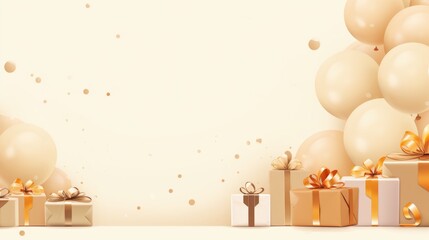 Background with birthday gifts in Beige color.