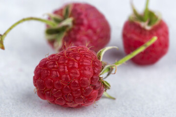delicious and healthy red raspberries close up