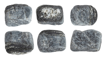 Macro – River stone collection  isolated on  transparent background, (high resolution)