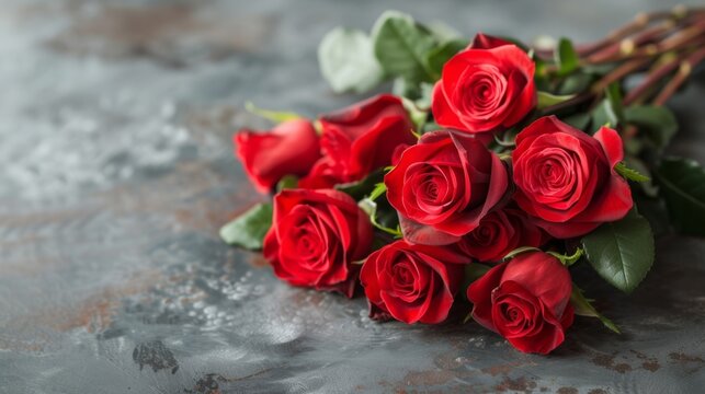 bouquet of red roses on a table. generative ai