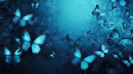 Fototapeta na wymiar Background with butterflies in Blue color.