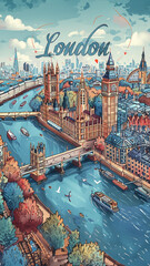 illustration london City travel map - obrazy, fototapety, plakaty