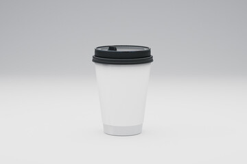 disposable white coffee tea cup with black lid. clean empty template mockup. 3d render illustration