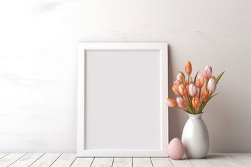 Celebrate easter joy: a delightful mockup with copy space frame, capturing essence of springtime festivities and renewal of hope in stylish and festive design for cards, displays, creative projects. - obrazy, fototapety, plakaty