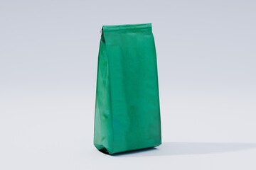 green emerald disposable foil paper bag for food grocery. mockup template 3d render illustration