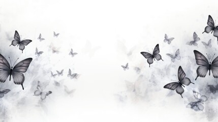 Background with butterflies in Gray color. - obrazy, fototapety, plakaty