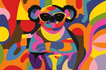 Fototapeta premium An eccentric koala dons a pair of vibrant sunglasses, adding a playful pop of color to the whimsical cartoon painting