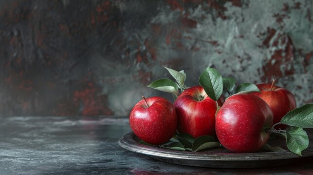 fresh red apples on a dark background generative ai