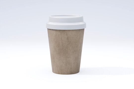 disposable ribbed cup of coffee. clean empty template mockup. 3d render illustration