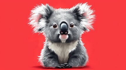 a digital painting of a koala on a red background with the caption'koala'in the foreground.