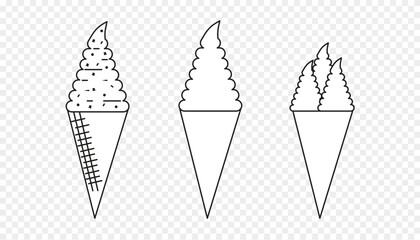 Outline Illustration of ice cream in waffle cone