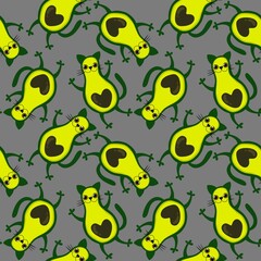 Avocato seamless cat and avocado pattern for wrapping paper and fabrics and kids summer print and party packaging