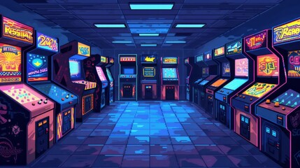 Step into a retro wonderland of flashing lights and buzzing sounds as you immerse yourself in a video game room filled with classic arcade machines and slot games