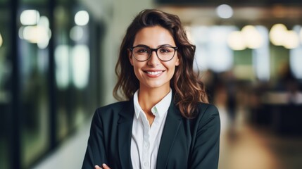 Successful business woman looking confident and smiling - obrazy, fototapety, plakaty