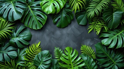 a group of green leaves on a black background with a place for a text in the middle of the image.