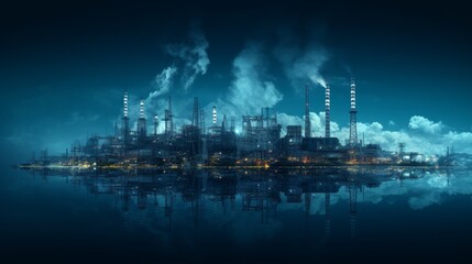 Industrial Factory With Smoke Billowing From Stacks