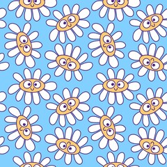 Naklejka premium Cartoon summer retro seamless flower pattern for wrapping paper and fabrics and spring packaging and kids print