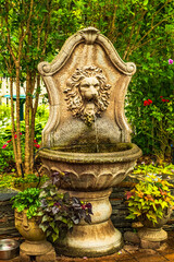 Spouting water fountain at Flowering Bridge Garden in Lake Lure, North Carolina