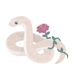 Obraz premium Cute Cartoon Snake With Flower