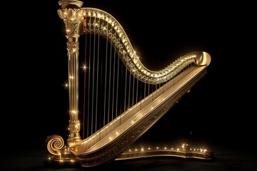 Golden Harp With String of Lights