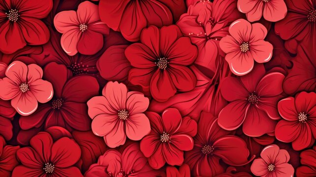Background with different flowers in Cherry Red color.
