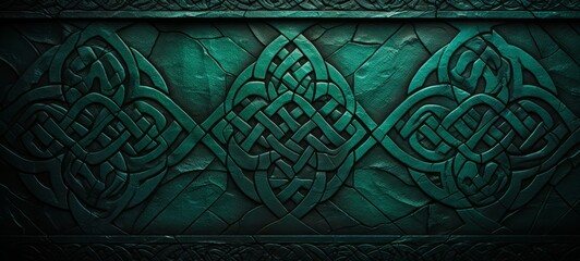 Celtic Knot Patterns in emerald color wallpaper. Ancient Celtic Knot Patterns in emerald color banner wallpaper texture. St. Patrick's Day Cards & Greetings. - obrazy, fototapety, plakaty