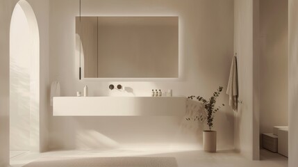 Contemporary White Bathroom with Spacious Mirror