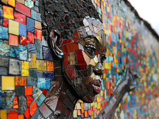 Alley art revolution with intricate mosaic tile art reflecting urban renewal through colorful narratives