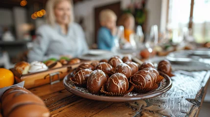 Foto op Canvas Escargots en chocolat pour pâques, petits chocolats ronds pralinés en spirale © Leopoldine