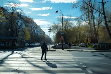 Person Walking Across Crosswalk in a City