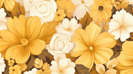 Background with different flowers in Mustard color