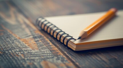 spiral notebook with a pencil next to it, on a table, generative ai