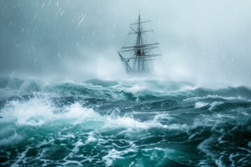 Obraz premium Ship Battling Through Stormy Ocean