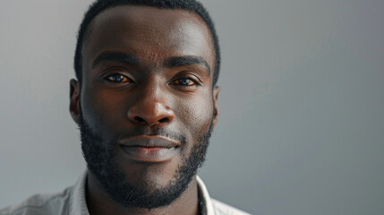 Obraz premium Close-up view of beautiful black African man on gray background