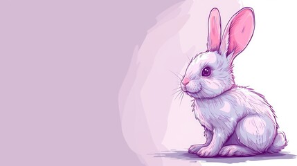 a white rabbit sitting on top of a pink floor next to a pink wall with a pink background behind it.