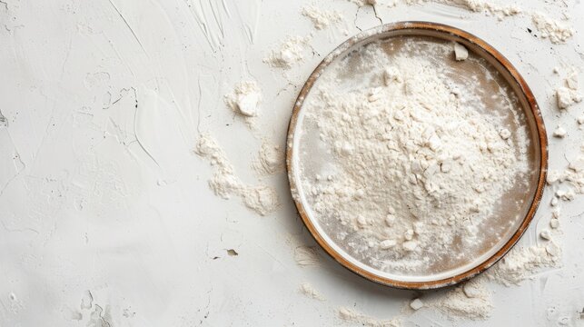 white flour inside a plate on white background, flour powder generative ai