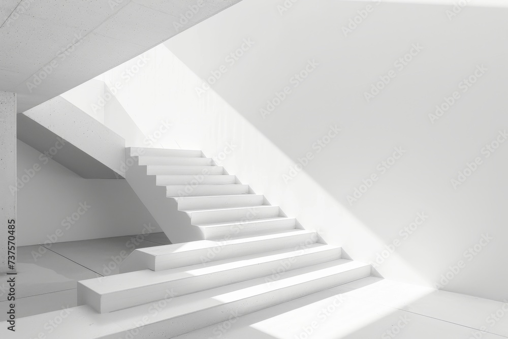 Aufkleber a symmetrical white staircase leads to a higher level, surrounded by elegant walls and adorned with 