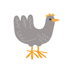 Cute gray chicken, simple and cartoonish. Vector image.