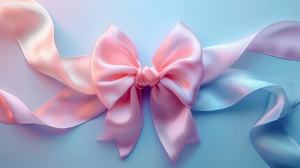 A soft pink satin bow rests gently on a blue background, ideal for gift-themed designs.