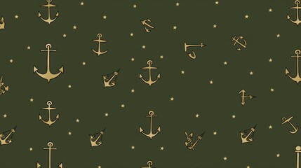 Background with minimalist illustrations of anchors in Olive color