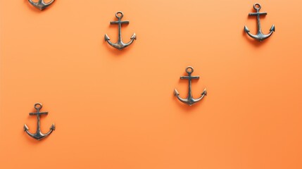Background with minimalist illustrations of anchors in Orange color