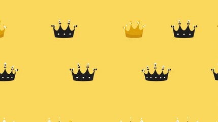 Background with minimalist illustrations of crowns in Mustard color