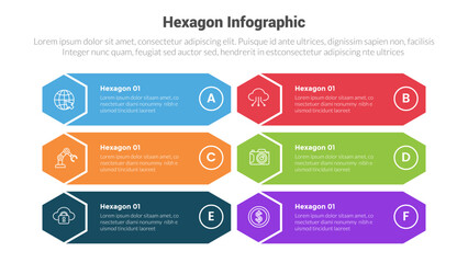 hexagon or hexagonal honeycombs shape infographics template diagram with creative box container stack with 6 point step creative design for slide presentation