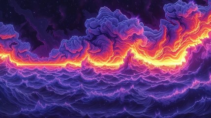 a computer generated image of a wave of purple and orange on a black background with space in the middle of the image.