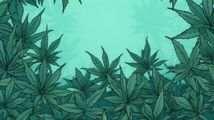  Background with Sea Green marijuana leaves