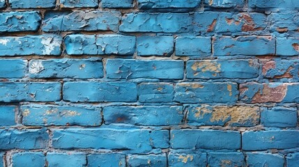 a close up of a blue brick wall with paint peeling off of the paint and peeling off of the paint.