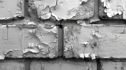 a black and white photo of peeling paint on a brick wall with peeling paint on the side of the wall.
