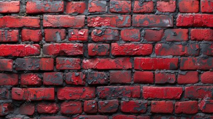 a close up of a brick wall made out of red bricks with a black grungy paint on it.